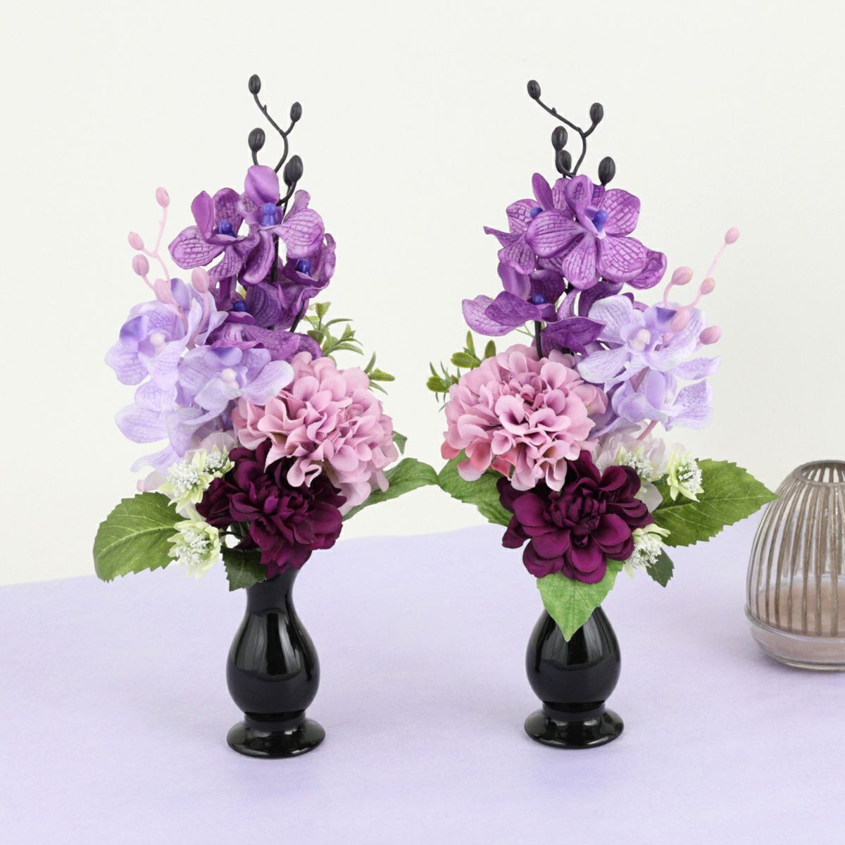 ♕* 人気の蓮がメイン♬ 紫▪ 青▪ 白 の上品な造花仏花アレンジメント ♧* お悔み・お供え・仏壇用 | パレフローラ公式通販｜アーティフィシャル
